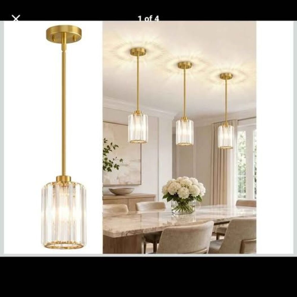 Brushed Gold Crystal Pendant Light - New in box